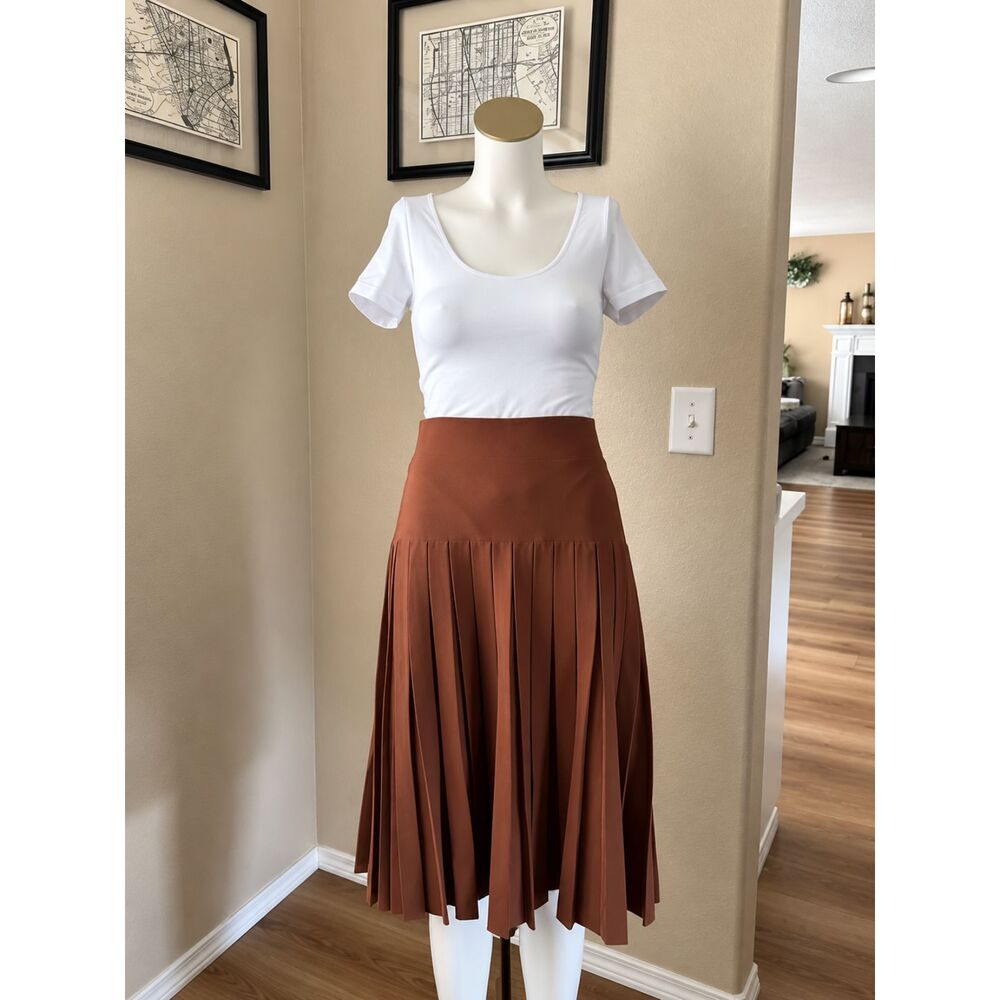 ALEEZA PARIS Charlotte 25 Womens Cocoa Brown Pleated Midi Skirt NWT S